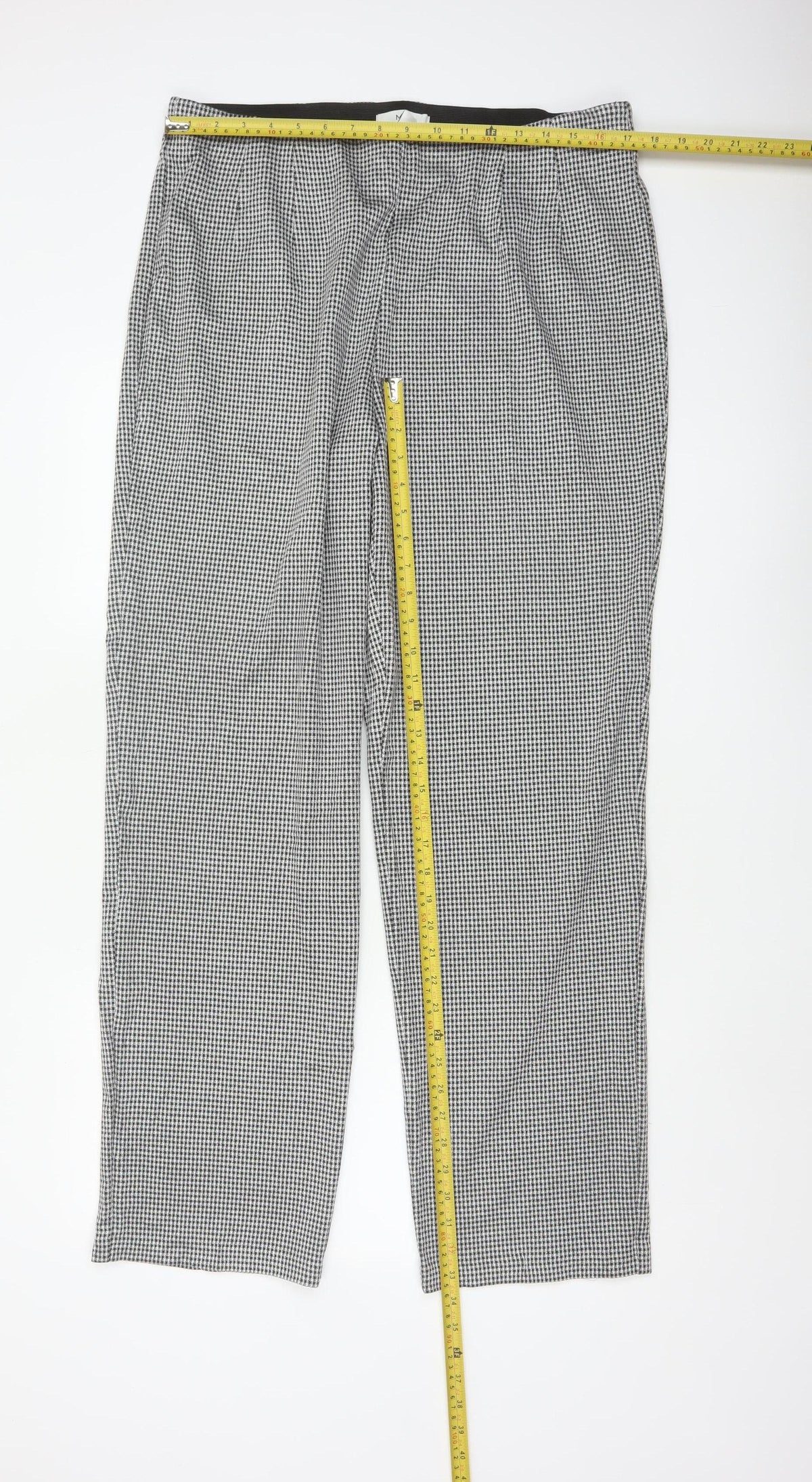 Marks & Spencer Women Black Check Size 18 Straight Stretch Trousers