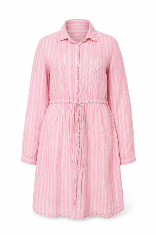 Zara Basic Women Pink XS Striped Cotton Shirt Dress Belted Long Sleeve