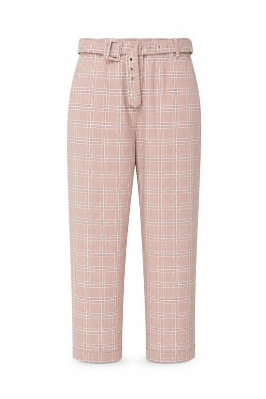 Peach Women's Pink M Check High Waist Belted Tapered Ankle Trousers