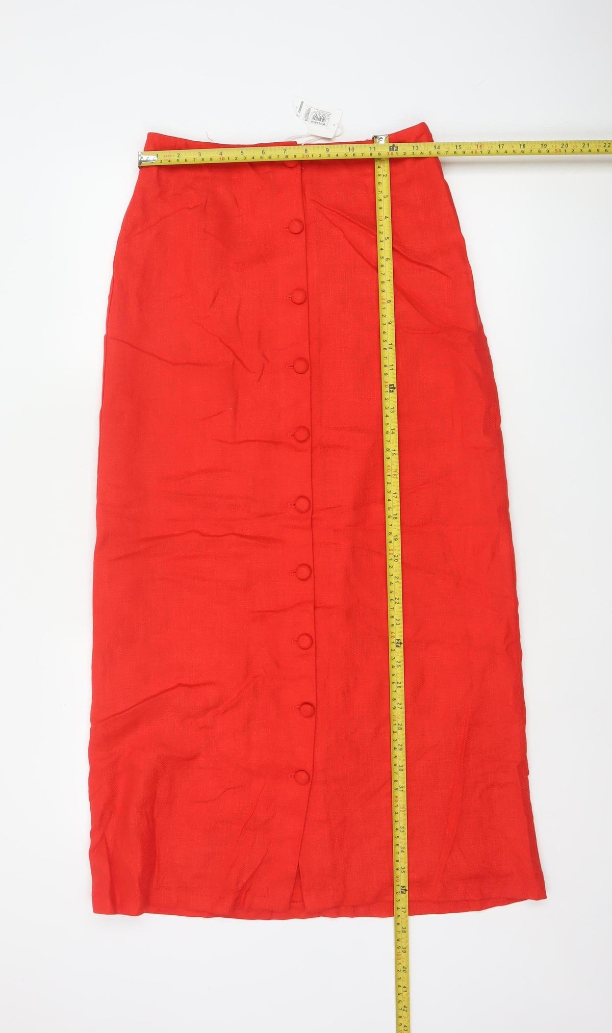 M&S Women Red Size 8 Linen Blend Button Front Long Pencil Skirt
