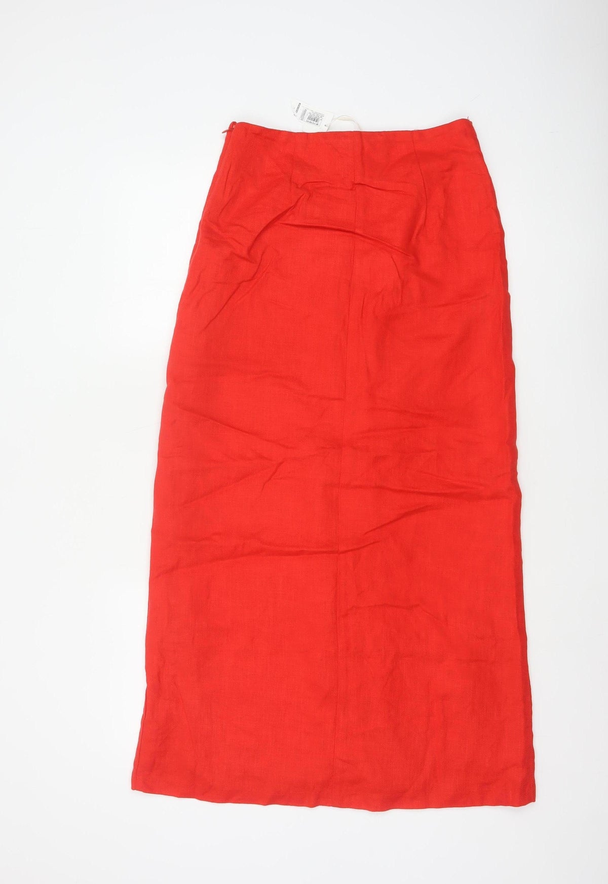 M&S Women Red Size 8 Linen Blend Button Front Long Pencil Skirt