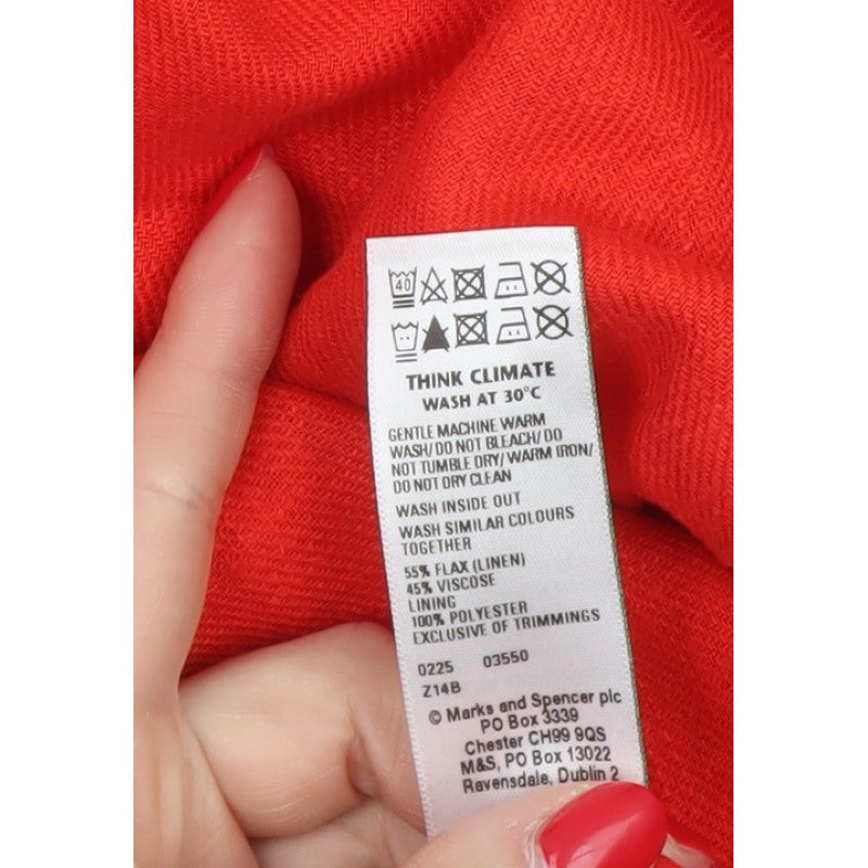 M&S Women Red Size 8 Linen Blend Button Front Long Pencil Skirt