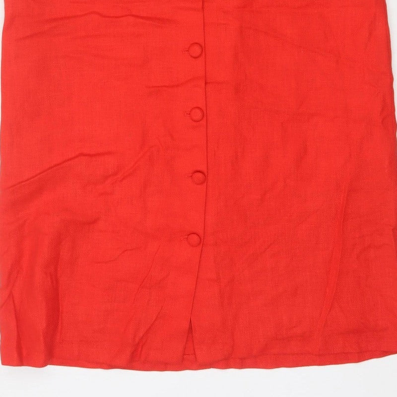 M&S Women Red Size 8 Linen Blend Button Front Long Pencil Skirt