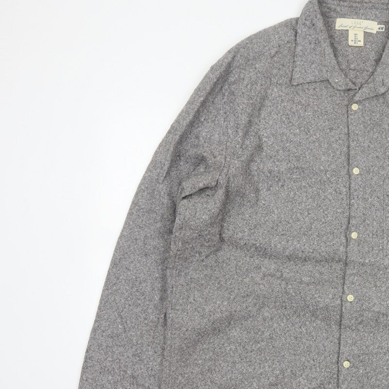 H&M LOGG Men’s Grey Herringbone Cotton Blend Long Sleeve Shirt L