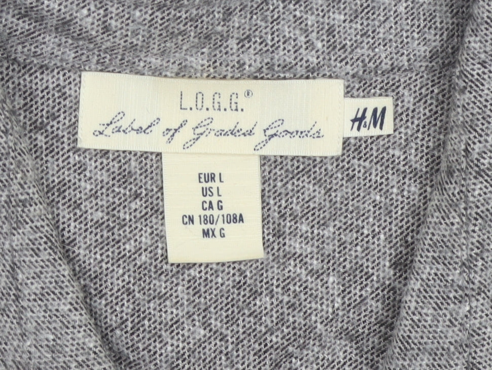 H&M LOGG Men’s Grey Herringbone Cotton Blend Long Sleeve Shirt L