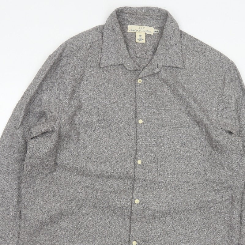 H&M LOGG Men’s Grey Herringbone Cotton Blend Long Sleeve Shirt L
