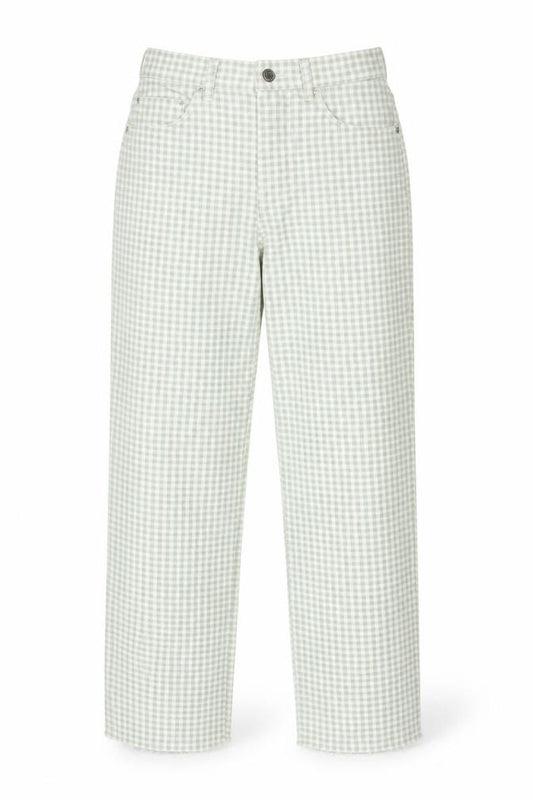 ASOS Women Green Gingham Check High Waist Straight Trousers UK 8 W26 L34