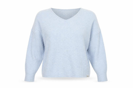 Komodo Women Blue Cashmere V-Neck Rib Knit Pullover Jumper M