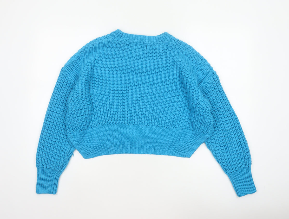 Jessica Simpson Women Blue L Chunky Knit Crew Neck Pullover Jumper