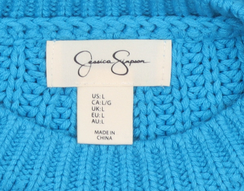 Jessica Simpson Women Blue L Chunky Knit Crew Neck Pullover Jumper
