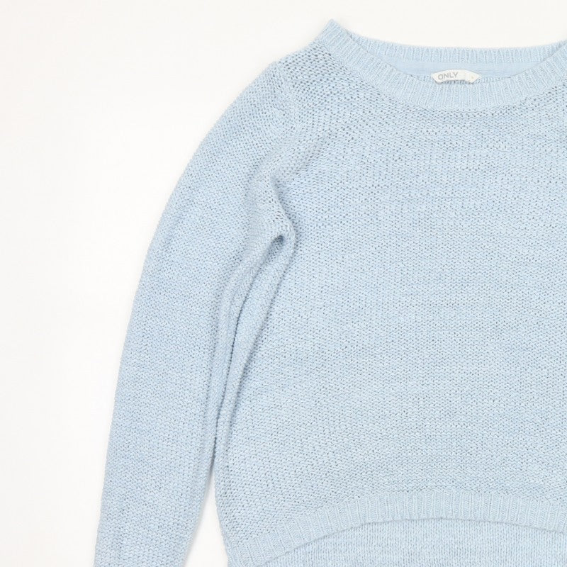 ONLY Women Blue M Crew Neck Raglan Knit Pullover Jumper