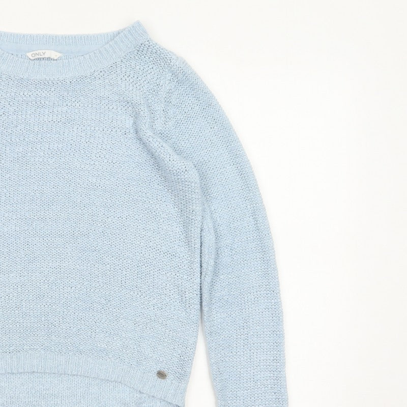ONLY Women Blue M Crew Neck Raglan Knit Pullover Jumper