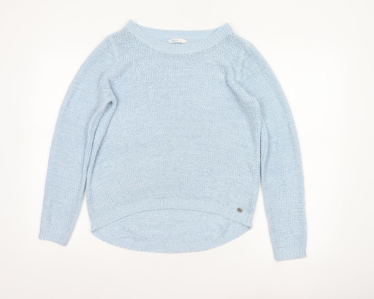 ONLY Women Blue M Crew Neck Raglan Knit Pullover Jumper