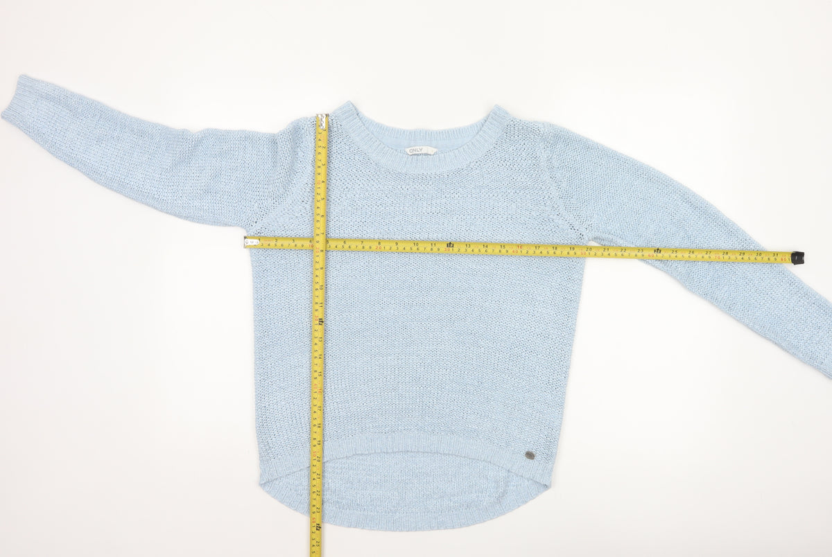 ONLY Women Blue M Crew Neck Raglan Knit Pullover Jumper