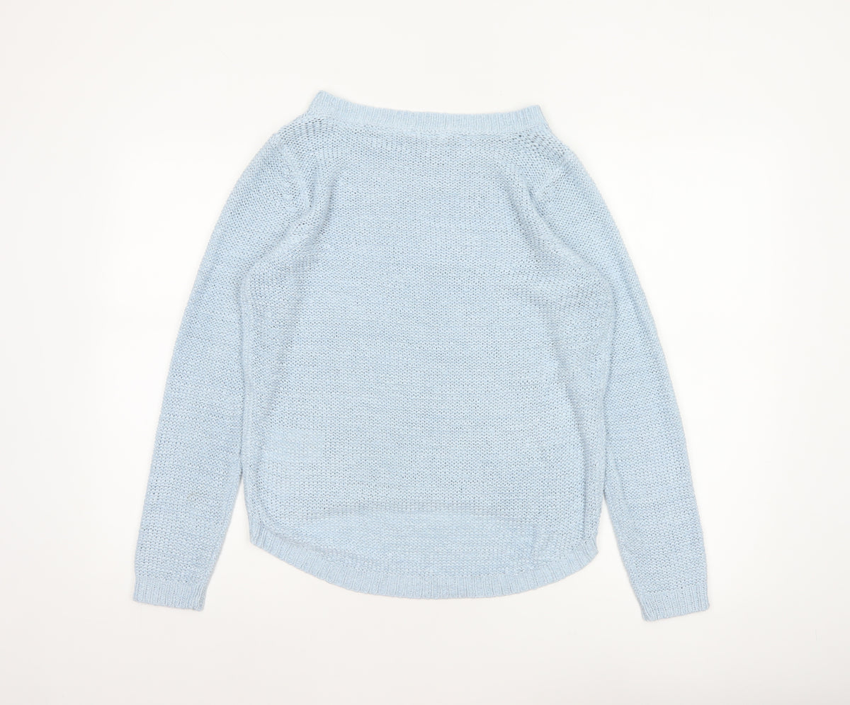ONLY Women Blue M Crew Neck Raglan Knit Pullover Jumper