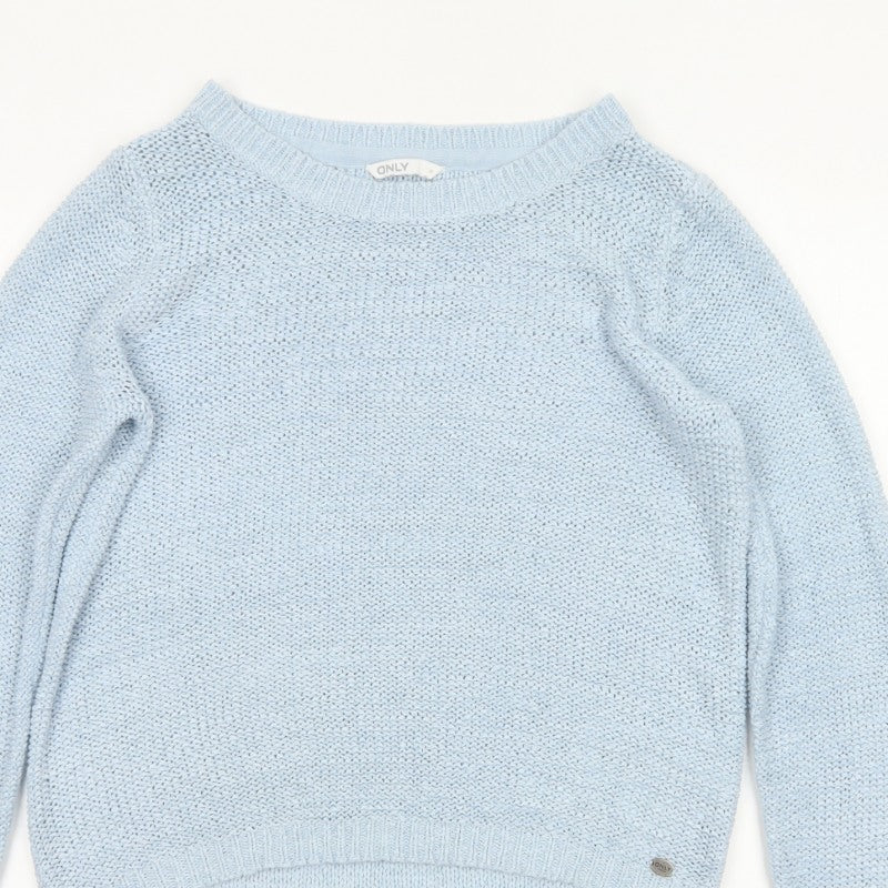 ONLY Women Blue M Crew Neck Raglan Knit Pullover Jumper
