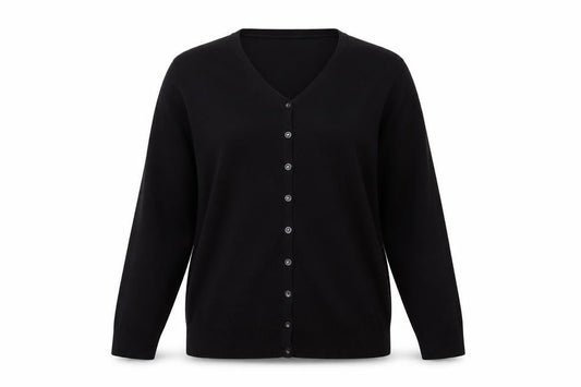 Marks & Spencer Women Black UK 14 V-Neck Button Knit Cardigan
