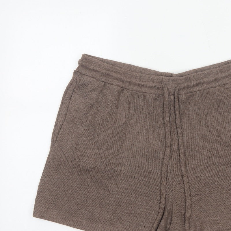 H&M Women’s Brown Wool Blend Knit Drawstring Shorts Size L