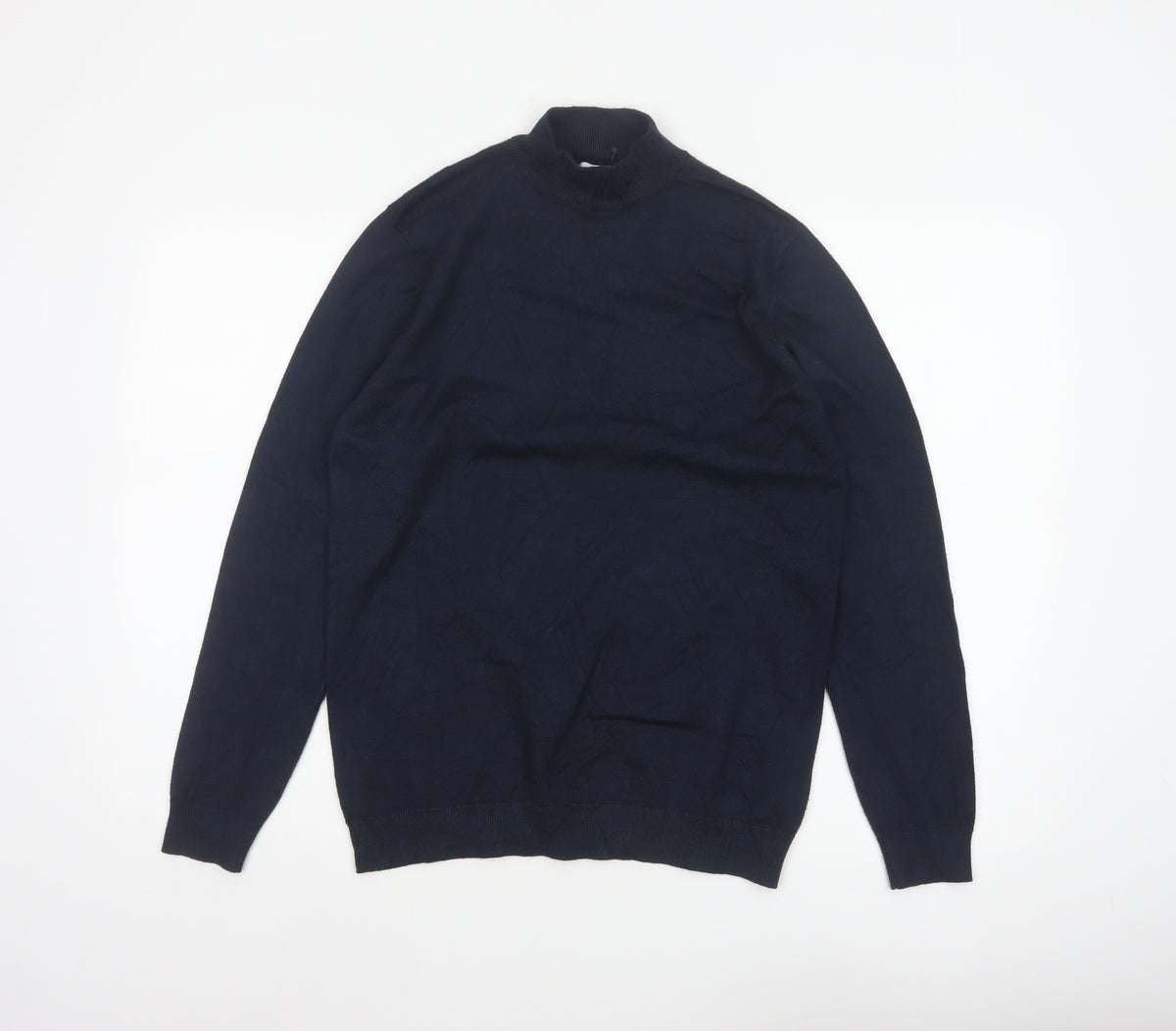 Pull&Bear Men's Navy M Mock Neck Viscose Knit Pullover Jumper