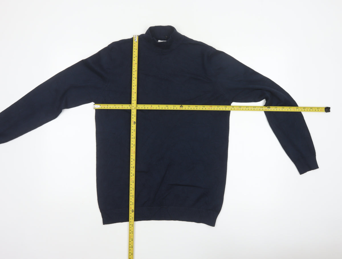 Pull&Bear Men's Navy M Mock Neck Viscose Knit Pullover Jumper