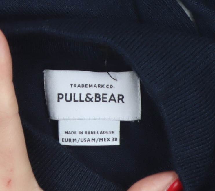 Pull&Bear Men's Navy M Mock Neck Viscose Knit Pullover Jumper