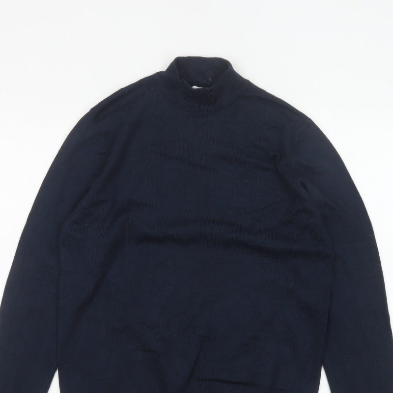Pull&Bear Men's Navy M Mock Neck Viscose Knit Pullover Jumper