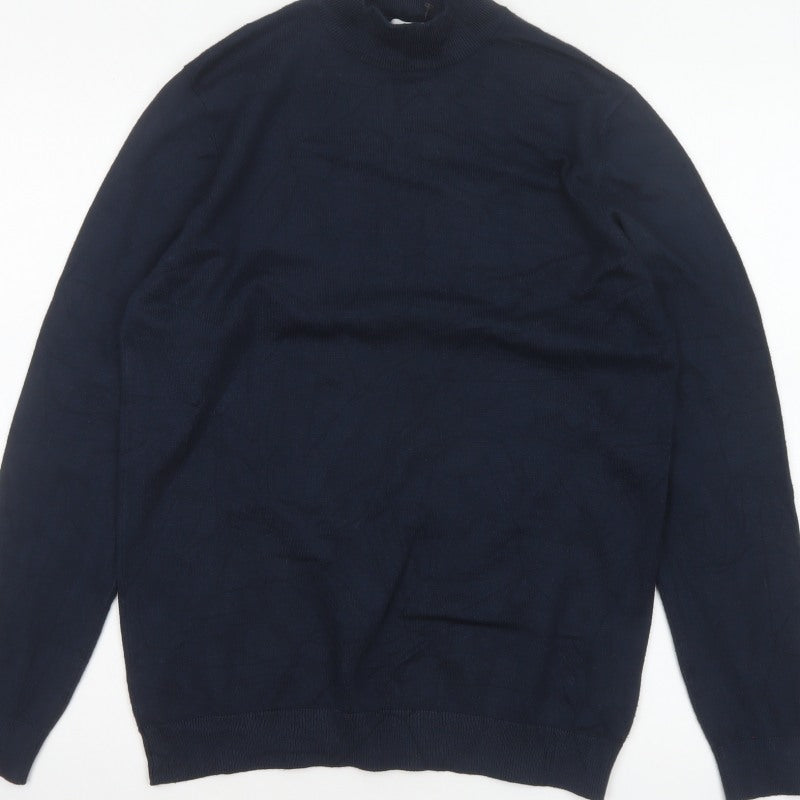 Pull&Bear Men's Navy M Mock Neck Viscose Knit Pullover Jumper
