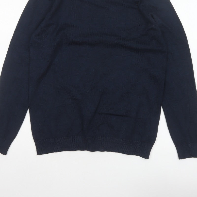 Pull&Bear Men's Navy M Mock Neck Viscose Knit Pullover Jumper