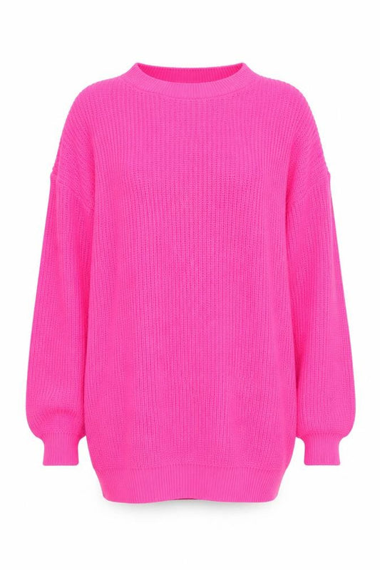 Boohoo Women Pink S Chunky Knit Oversized Crew Neck Jumper