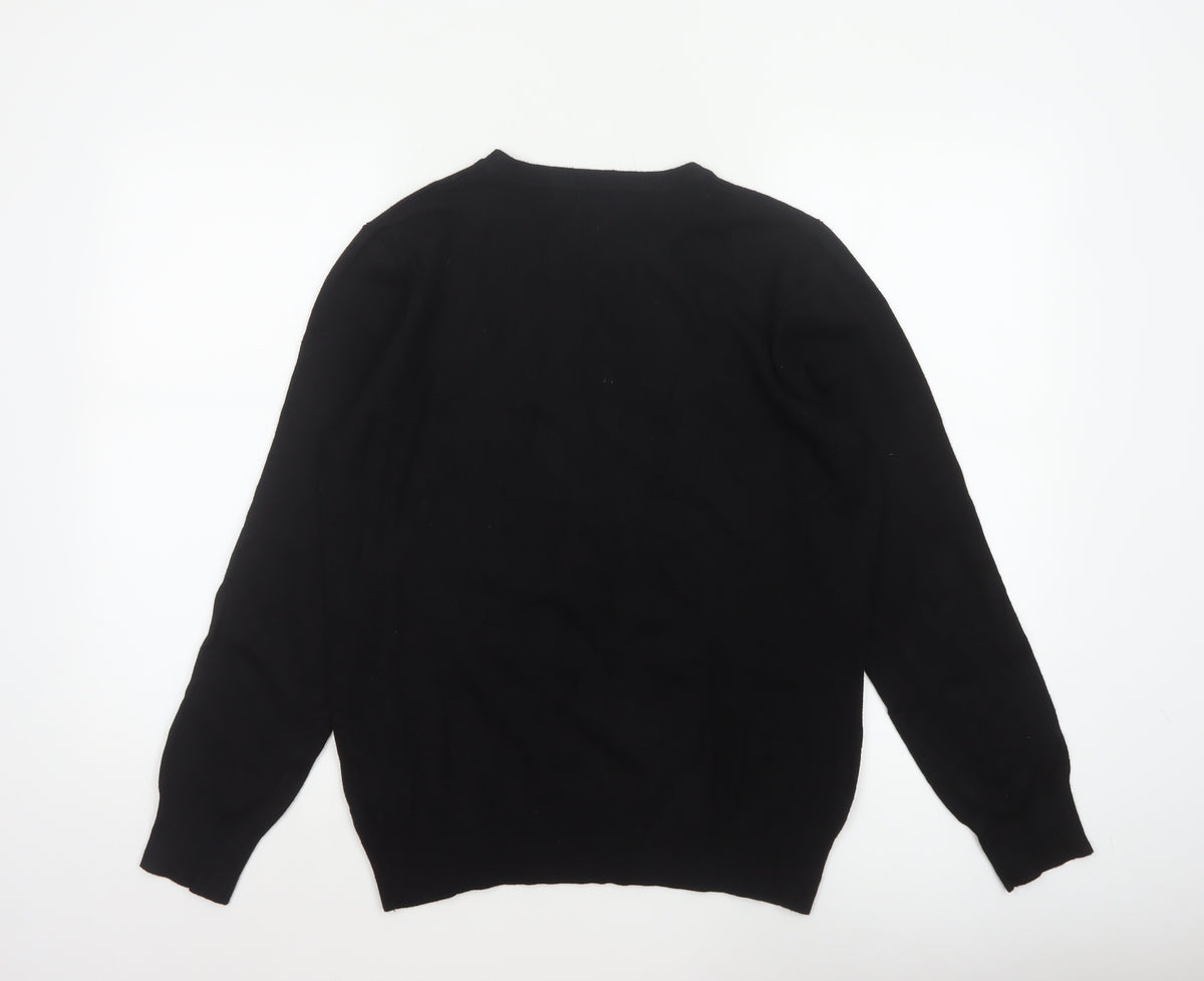 Bo Peep's Women Black L Floral Rhinestone Knit Pullover Jumper