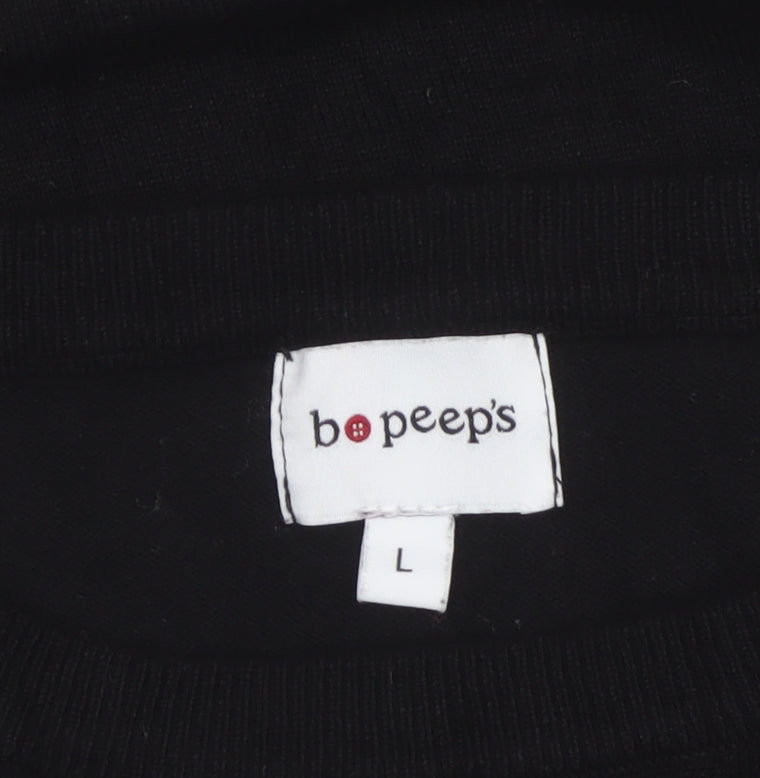 Bo Peep's Women Black L Floral Rhinestone Knit Pullover Jumper