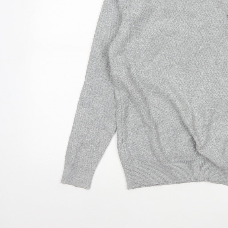 Next Men’s Grey Cotton V-Neck Logo Pullover Jumper Size M