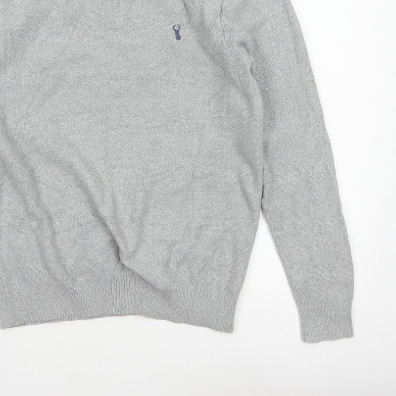Next Men’s Grey Cotton V-Neck Logo Pullover Jumper Size M