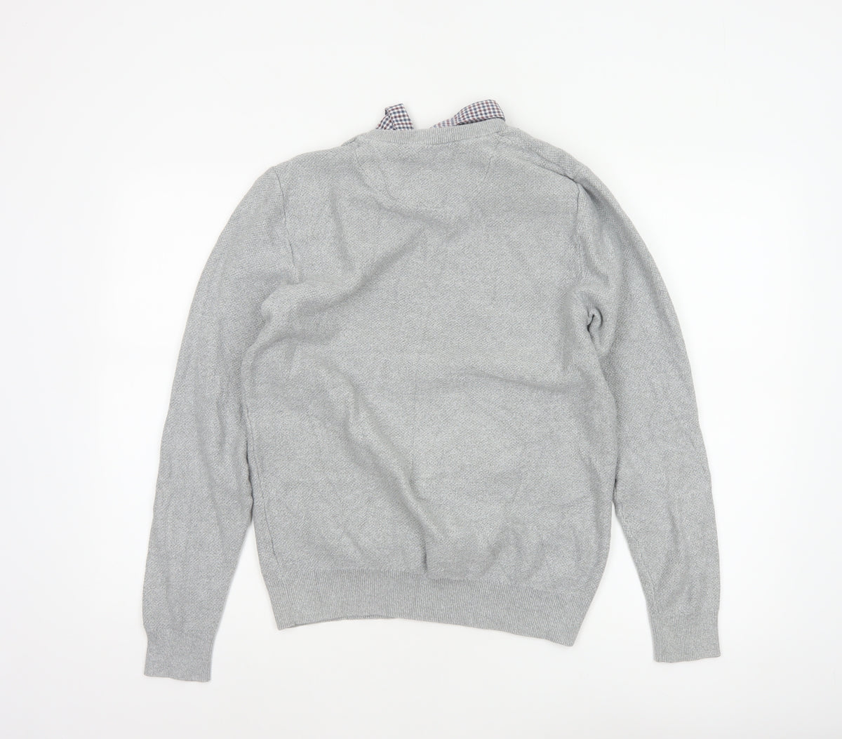 Next Men’s Grey Cotton V-Neck Logo Pullover Jumper Size M