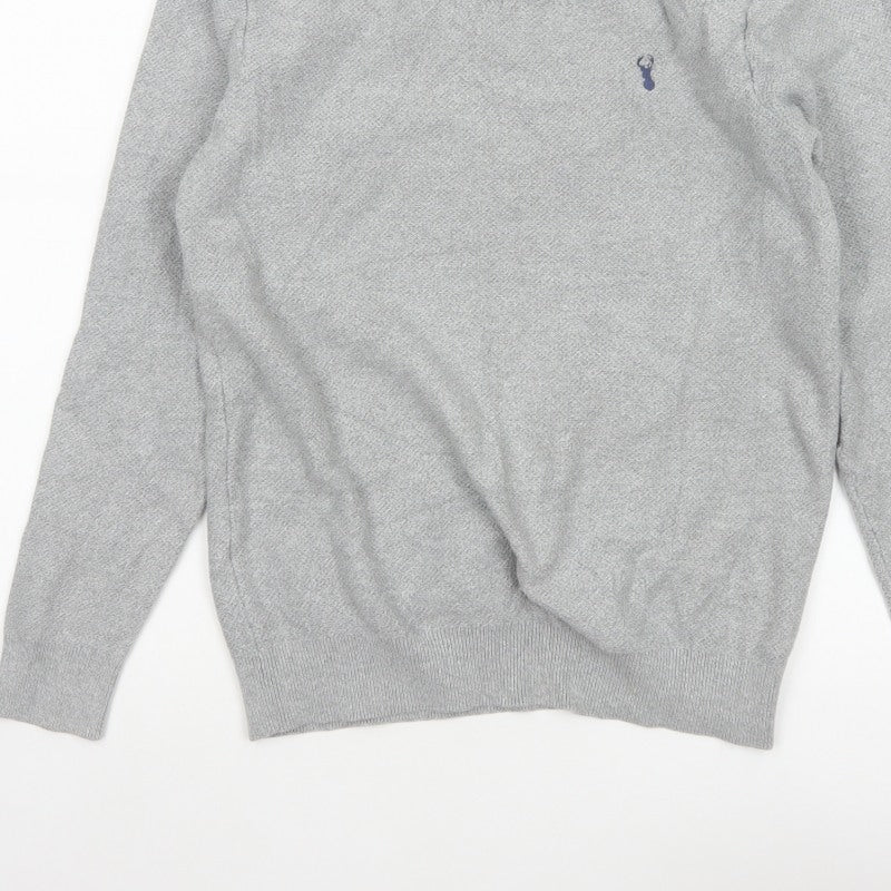 Next Men’s Grey Cotton V-Neck Logo Pullover Jumper Size M