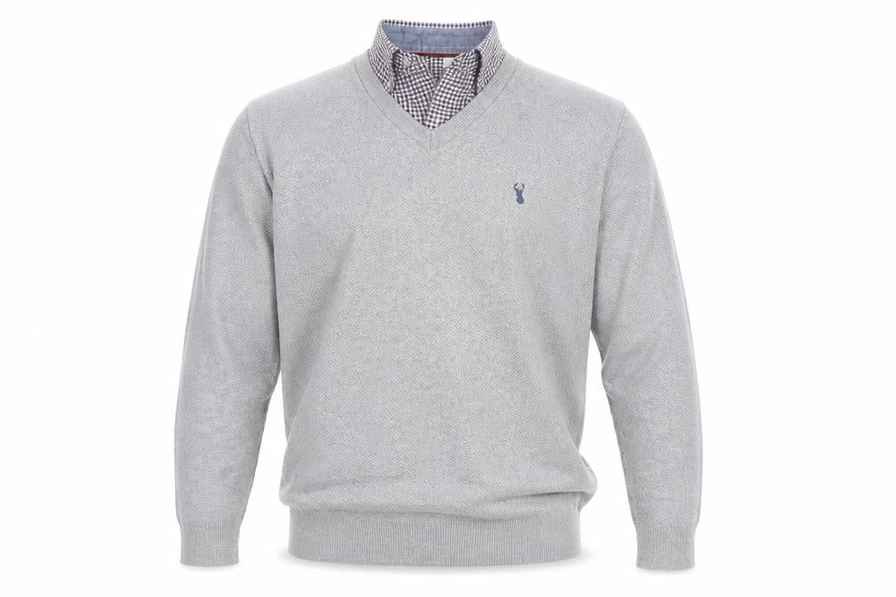 Next Men’s Grey Cotton V-Neck Logo Pullover Jumper Size M