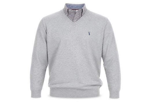 Next Men’s Grey Cotton V-Neck Logo Pullover Jumper Size M