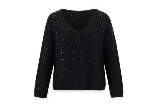 Comptoir des Cotonniers Women Black S Sequin V-Neck Knit Jumper