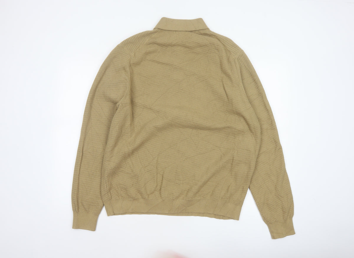 Marks and Spencer Men Beige 2XL Cotton Rich Collared Henley Jumper