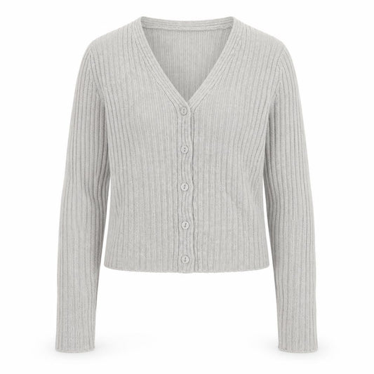 PrettyLittleThing Women Grey UK 8 Rib Knit V-Neck Button Cardigan