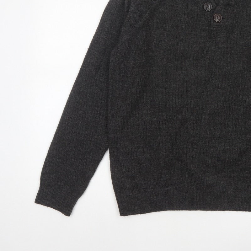 Industrialize Men's Grey L Henley High Neck Button Knit Jumper