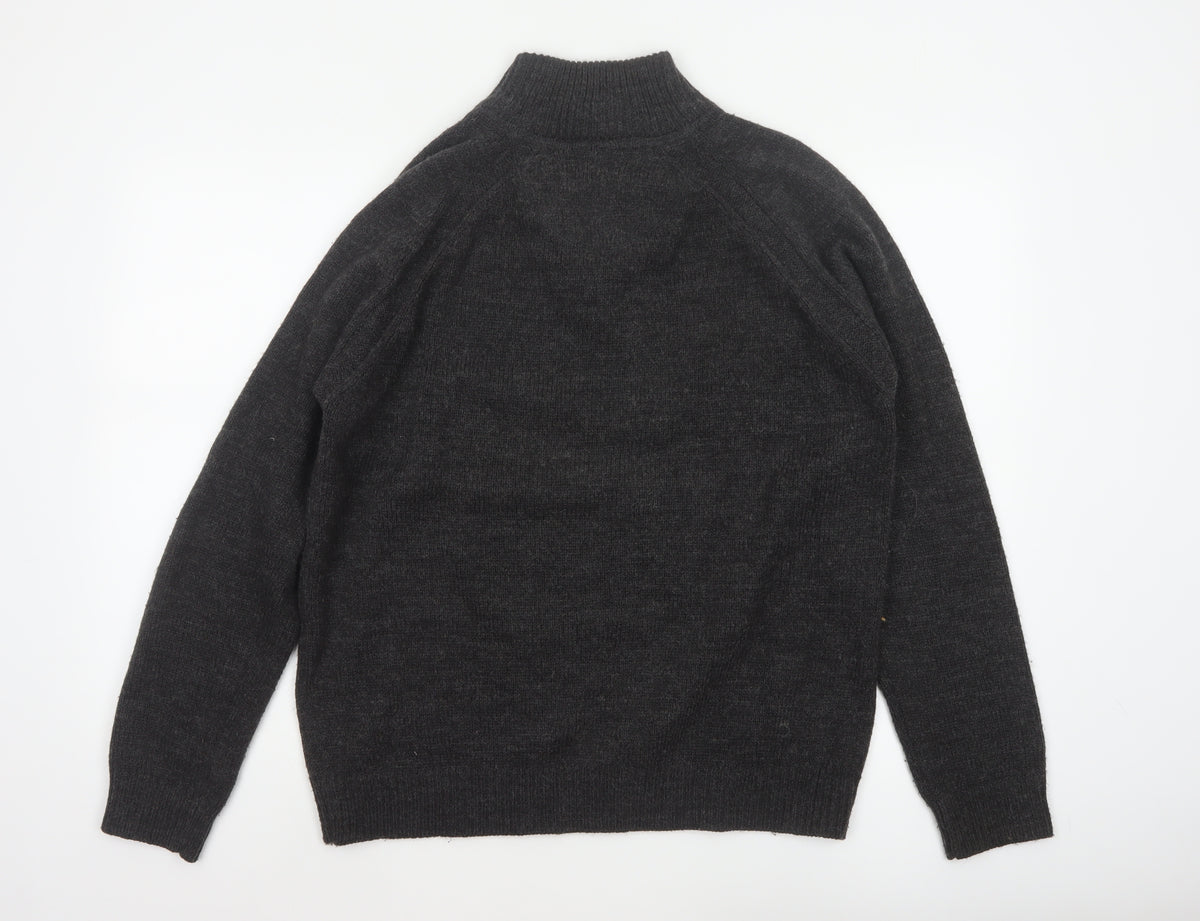 Industrialize Men's Grey L Henley High Neck Button Knit Jumper