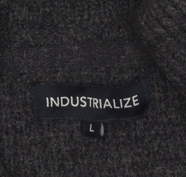 Industrialize Men's Grey L Henley High Neck Button Knit Jumper