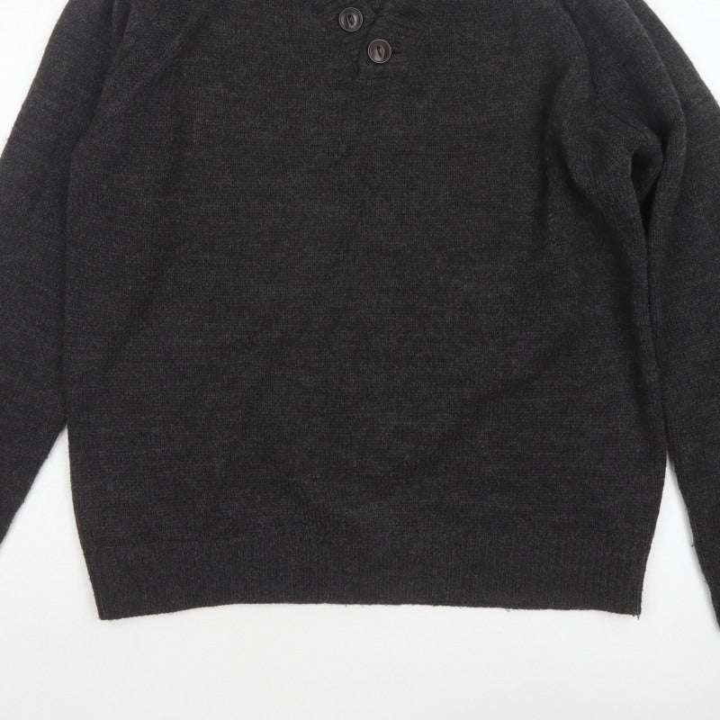 Industrialize Men's Grey L Henley High Neck Button Knit Jumper