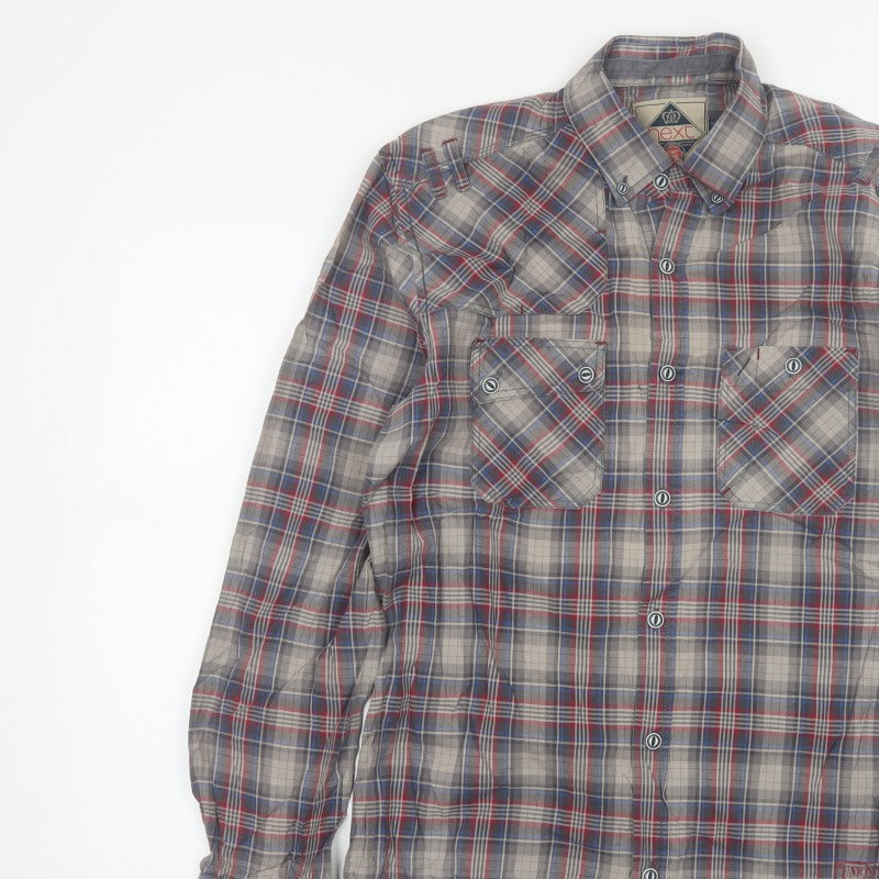 Next Teens Grey Plaid Check Long Sleeve Button-Up Shirt M Workwear