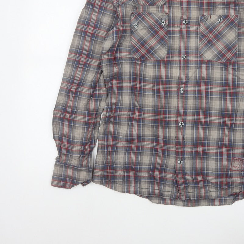 Next Teens Grey Plaid Check Long Sleeve Button-Up Shirt M Workwear