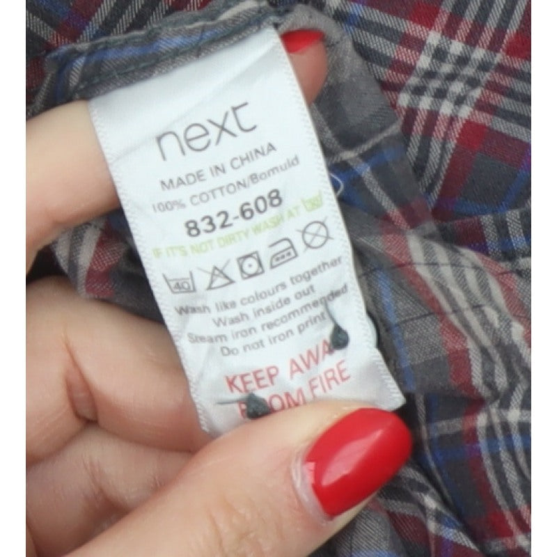 Next Teens Grey Plaid Check Long Sleeve Button-Up Shirt M Workwear