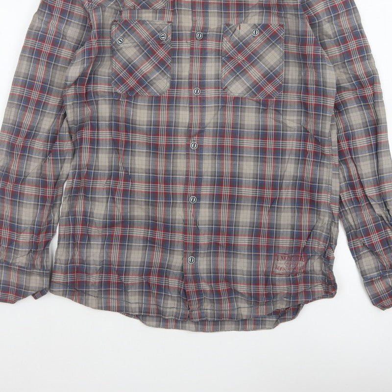 Next Teens Grey Plaid Check Long Sleeve Button-Up Shirt M Workwear