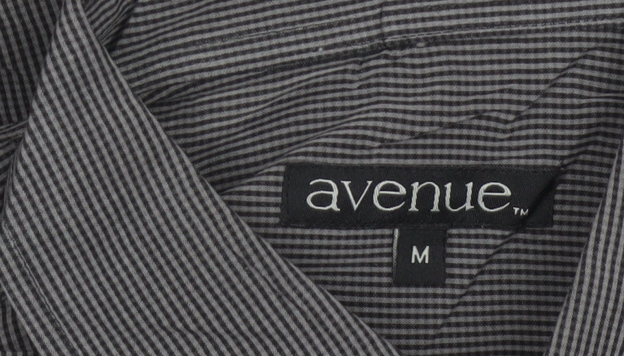 Avenue Men Grey Striped M Long Sleeve Button-Up Shirt Pockets