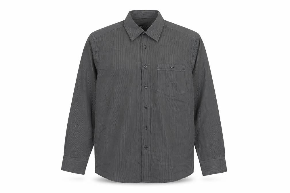 Avenue Men Grey Striped M Long Sleeve Button-Up Shirt Pockets